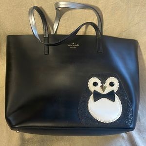 Kate Spade Penguin Black Clifton Lane Little Len Tote Bag Leather Handbag